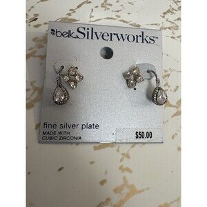 Bell Silver works Find Silver Plate Cubic Zirconia Earrings 2 Pair NWT Ret $50